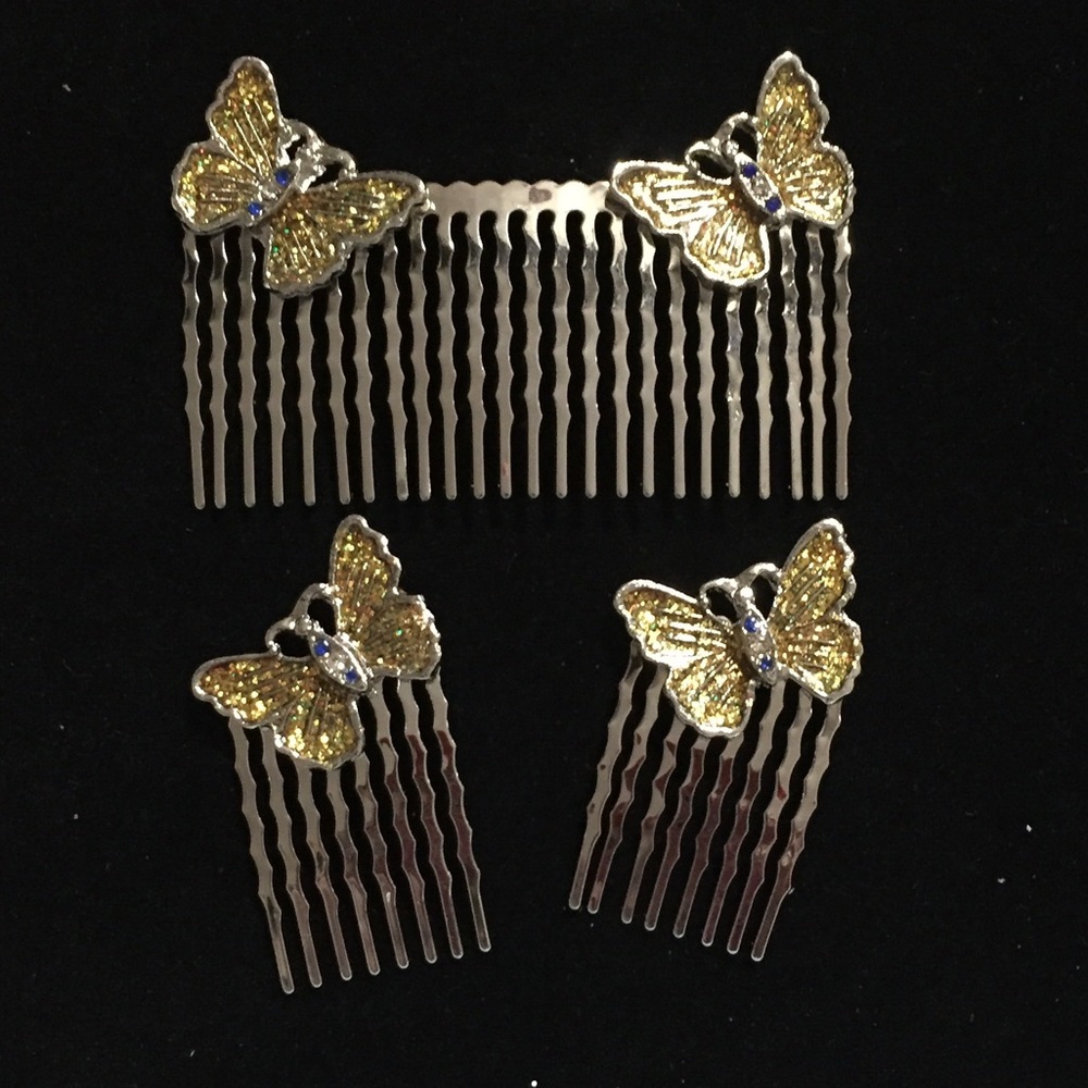 New retro butterfly hair combs metal 3 pc set